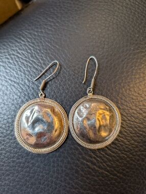 Huge 925 Sterling Silver Hammered Disc Earrings 4cm Statement Dangles 12 g